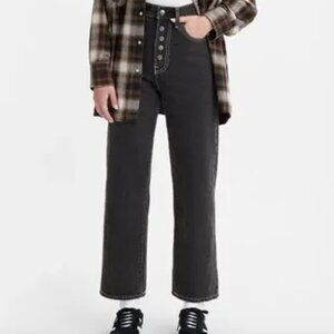 Levi's Ribcage Snap-Front Straight Ankle Fit Jeans Black Stone Wash